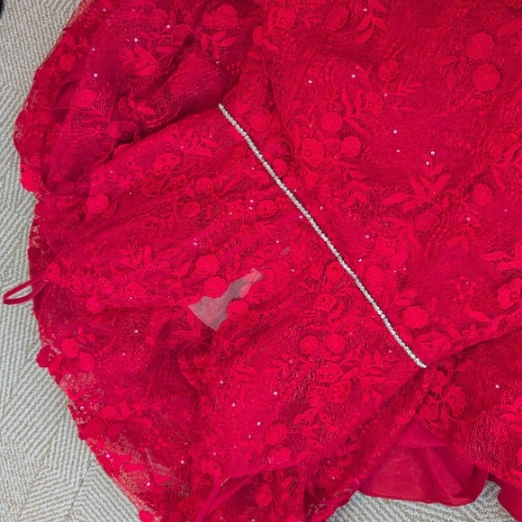 Morrell Maxi Red Lace Corset Dress Rhinestones Cami Straps Prom Hoco Formal 10 - Picture 13 of 15